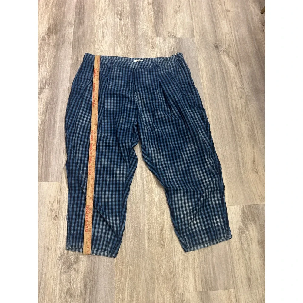 Maeve Anthropologie Blue Gingham Pleated Tapered Cropped Pants Plus Size 20W